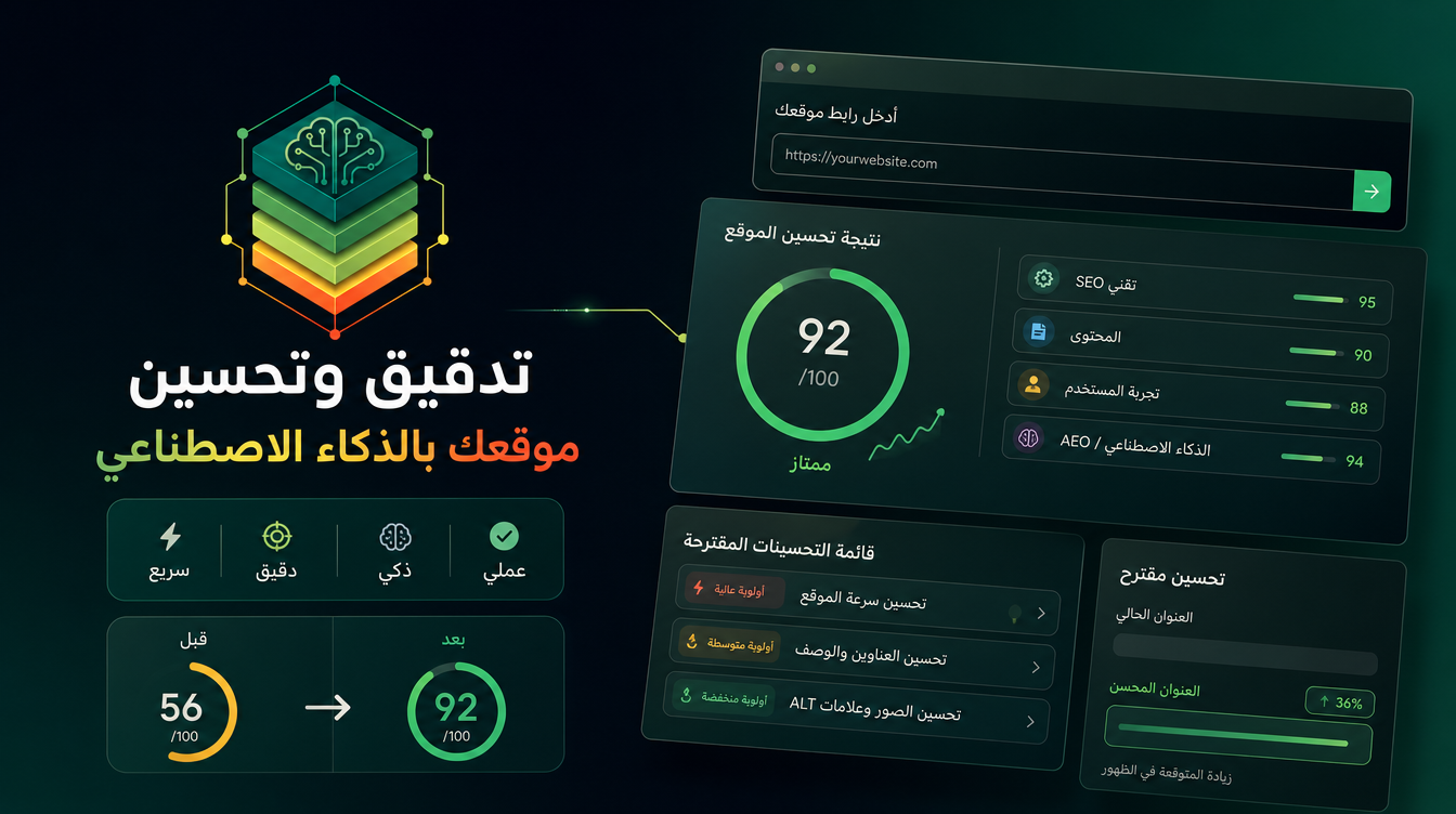 كيف تدقّق SEO وAEO لموقعك بالذكاء الاصطناعي — خطوة بخطوة
